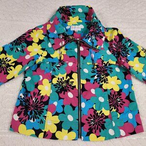 Erin London Colorful Floral Zip-Front Jacket Sz M
